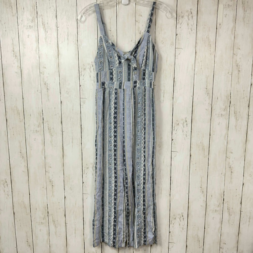 Derek Heart Women's Blue Floral Striped Tie Front‎ Sleeveless Jumpsuit Size S
